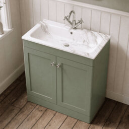 Balterley Swynnerton Traditional 2 Door Floor Standing Vanity Unit With Stone Basin, Satin Green, 800mm - thumbnail 3
