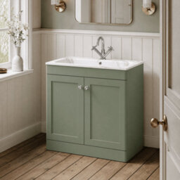 Balterley Swynnerton Traditional 2 Door Floor Standing Vanity Unit With Stone Basin, Satin Green, 800mm - thumbnail 4