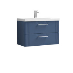 Balterley Belvide Partial Fluted 2 Drawer Wall Hung Vanity Unit With 1 Tap Hole Thin-Edge Basin - 800mm - Satin Blue