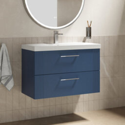 Balterley Belvide Partial Fluted 2 Drawer Wall Hung Vanity Unit With 1 Tap Hole Thin-Edge Basin - 800mm - Satin Blue - thumbnail 6