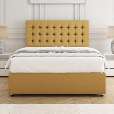 Bsspoke Isla Divan Bed Set Mustard Plush Velvet With 24Inch Headboard & Mattress No Drawers In Single Double King 4Ft 6Ft - image 1