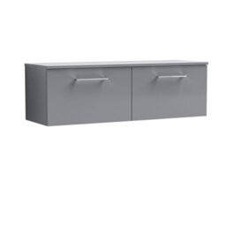 Balterley Bramshall 1200mm Wall Hung 2 Drawer Vanity Unit With Worktop Stylish Storage Solution - Satin Grey - thumbnail 1