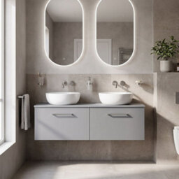 Balterley Bramshall 1200mm Wall Hung 2 Drawer Vanity Unit With Worktop Stylish Storage Solution - Satin Grey - thumbnail 2