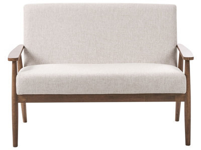 Wyld And Coco Retro Living 2-Seater Sofa Beige And Dark Brown Polyester Wood Frame - Compact Mid-Century Style - image 1
