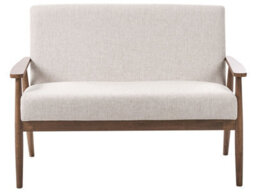 Wyld And Coco Retro Living 2-Seater Sofa Beige And Dark Brown Polyester Wood Frame - Compact Mid-Century Style - thumbnail 1