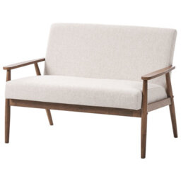 Wyld And Coco Retro Living 2-Seater Sofa Beige And Dark Brown Polyester Wood Frame - Compact Mid-Century Style - thumbnail 3
