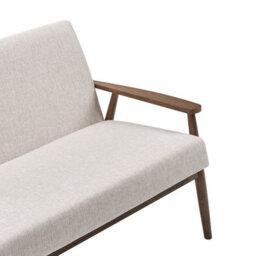 Wyld And Coco Retro Living 2-Seater Sofa Beige And Dark Brown Polyester Wood Frame - Compact Mid-Century Style - thumbnail 7