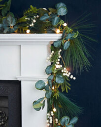 WeRChristmas 9 Ft Pre-Lit Artificial Christmas Garland With Eucalyptus And Berries, 50 Warm White Leds - thumbnail 2