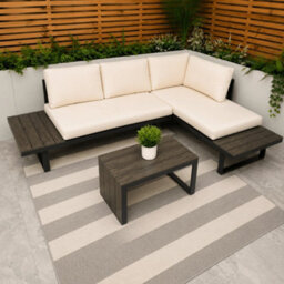 Naples Cream Aluminium 4 Seater Modular Corner Sofa Chaise Garden Set - thumbnail 4