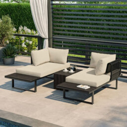 Naples Cream Aluminium 4 Seater Modular Corner Sofa Chaise Garden Set - thumbnail 2