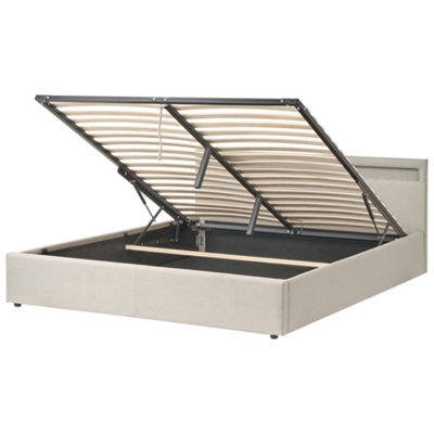 Beliani Ottoman Bed With Led Fabric Armelle 180 X 200 Cm (Eu Super King) Beige - image 1