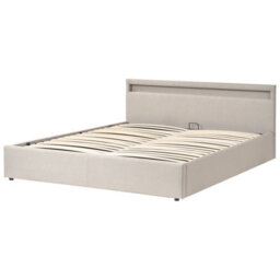 Beliani Ottoman Bed With Led Fabric Armelle 180 X 200 Cm (Eu Super King) Beige - thumbnail 7