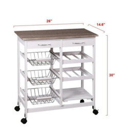 Hygrad Rolling Kitchen Cart Island Portable Serving Utility Trolley Wood Drawers - thumbnail 2