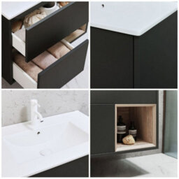 Homestylestore Black Grey 612mm Wall Hung Bathroom Vanity Unit Open Shelf And Chalk Basin - thumbnail 2