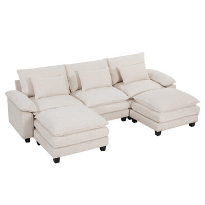Darphe White 3-Seater Chenille Upholstered Sectional Sofa With Footstools And Throw Pillows, 254Cm (W) X 137Cm (D) X 86Cm (H) - image 1