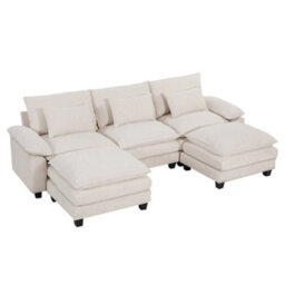 Darphe White 3-Seater Chenille Upholstered Sectional Sofa With Footstools And Throw Pillows, 254Cm (W) X 137Cm (D) X 86Cm (H) - thumbnail 1