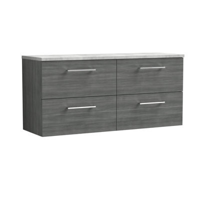 Nuie Arno Wall Hung 4-Drawer Vanity Unit With Laminate Worktop In Bellato Grey - image 1