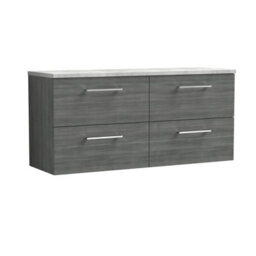Nuie Arno Wall Hung 4-Drawer Vanity Unit With Laminate Worktop In Bellato Grey - thumbnail 1