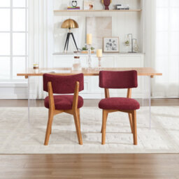 Matteo Mid-Century Modern Dining Chairs, Set Of 2, Wine Red Linen Fabric Upholstered Side Chairs With Solid Wood Legs - thumbnail 8