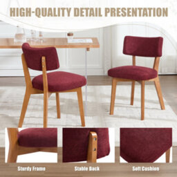 Matteo Mid-Century Modern Dining Chairs, Set Of 2, Wine Red Linen Fabric Upholstered Side Chairs With Solid Wood Legs - thumbnail 3
