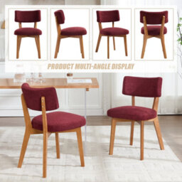 Matteo Mid-Century Modern Dining Chairs, Set Of 2, Wine Red Linen Fabric Upholstered Side Chairs With Solid Wood Legs - thumbnail 2