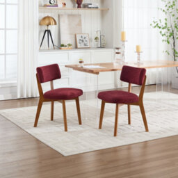 Matteo Mid-Century Modern Dining Chairs, Set Of 2, Wine Red Linen Fabric Upholstered Side Chairs With Solid Wood Legs - thumbnail 1