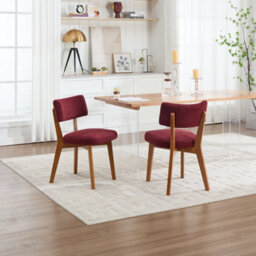 Matteo Mid-Century Modern Dining Chairs, Set Of 2, Wine Red Linen Fabric Upholstered Side Chairs With Solid Wood Legs - thumbnail 7