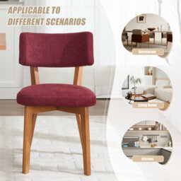 Matteo Mid-Century Modern Dining Chairs, Set Of 2, Wine Red Linen Fabric Upholstered Side Chairs With Solid Wood Legs - thumbnail 6