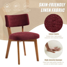 Matteo Mid-Century Modern Dining Chairs, Set Of 2, Wine Red Linen Fabric Upholstered Side Chairs With Solid Wood Legs - thumbnail 5