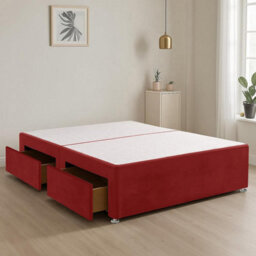 Red Plush Fabric 3Ft Single Bed Base With 2 Spacious Drawers