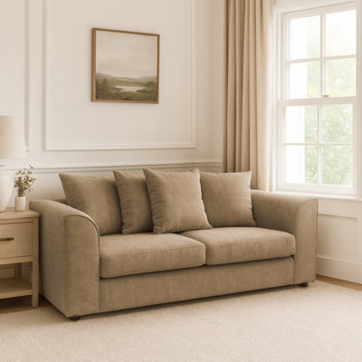 Furnishings For Less UK Fern Soft Chenille Fabric Fabric 3 Seater Sofa Beige - Scatter Back - image 1