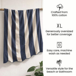 Allure Bath Fashions Large Scalloped Striped Beach Towel - Navy Blue - thumbnail 4