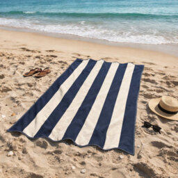 Allure Bath Fashions Large Scalloped Striped Beach Towel - Navy Blue - thumbnail 6