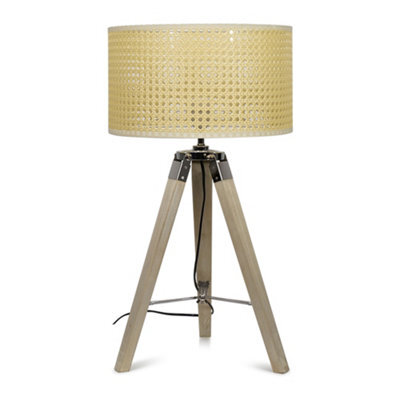 Valuelights Clipper Modern Distressed Wood And Silver Chrome Tripod Table Lamp With Cream Rattan Shade - image 1