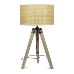 Valuelights Clipper Modern Distressed Wood And Silver Chrome Tripod Table Lamp With Cream Rattan Shade - thumbnail 2