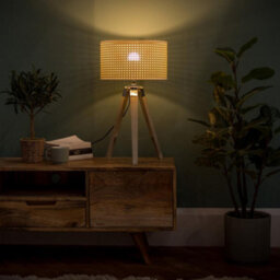 Valuelights Clipper Modern Distressed Wood And Silver Chrome Tripod Table Lamp With Cream Rattan Shade - thumbnail 6