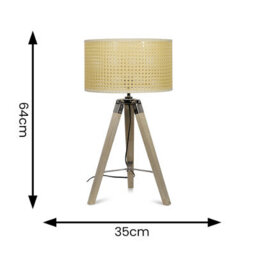 Valuelights Clipper Modern Distressed Wood And Silver Chrome Tripod Table Lamp With Cream Rattan Shade - thumbnail 7