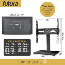 Futura Universal Tv Table Stand 24 To 60 Inch Tvs, Swivel & Height Adjustable, 45Kg Load, Max Vesa 400X400mm, Tempered Glass Base - thumbnail 6