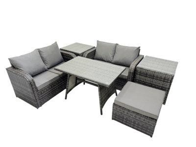 Fimous 5 Seater Garden Outdoor Rattan Furniture Set Rattan Sofa Oblong Dining Table With 2 Side Table Dark Grey - image 1