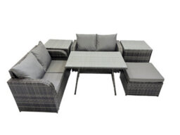Fimous 5 Seater Garden Outdoor Rattan Furniture Set Rattan Sofa Oblong Dining Table With 2 Side Table Dark Grey - thumbnail 2