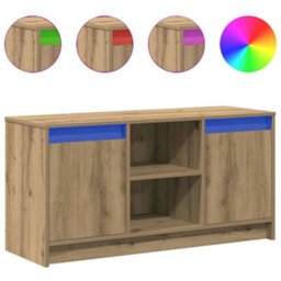 Berkfield Tv Cabinet With Led Lights In Artisan Oak, 100X34X50 Cm, Made From Engineered Wood. - thumbnail 4