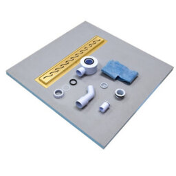 Insl8 Linear Wet Room Tile-On Shower Tray With Gold Grate Diagonal Slots - 800 X 800 X 30mm