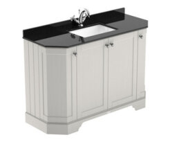 Hudson Reed Floor Standing 4 Door Angled Vanity Unit With 1 Tap Hole Black Marble Top & Basin, Timeless Sand, 1236 X 470 mm - thumbnail 1