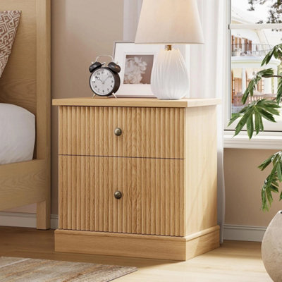 Oak 2 Drawer Wooden Bedside Cabinet Bedroom Storage Nightstand - image 1