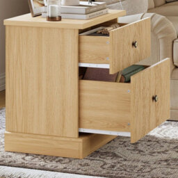 Oak 2 Drawer Wooden Bedside Cabinet Bedroom Storage Nightstand - thumbnail 4