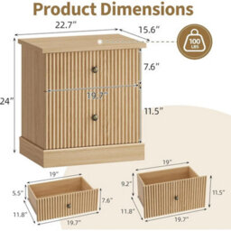 Oak 2 Drawer Wooden Bedside Cabinet Bedroom Storage Nightstand - thumbnail 2