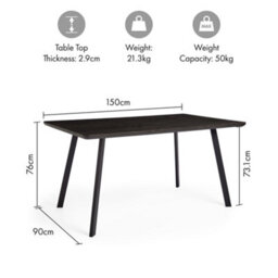 Vonhaus Dining Table, 6 Seater Kitchen Table For Dining Room, Rectangular Dark Wood Effect For 6 People, W150Cm X D90Cm, Burton - thumbnail 6