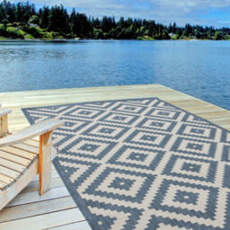 The Rugs Ecology Collection Outdoor Patio Garden Rug Blue Diamond Design Weatherproof Jet Washable 100Blu