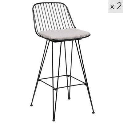 Nordlys Set 2 Of Bar Stools In Metal And Gray Fabric Industrial Style Dining Room - image 1