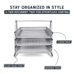 Mesh Stackable Document Trays Desk Letter File Organiser Rack - thumbnail 3